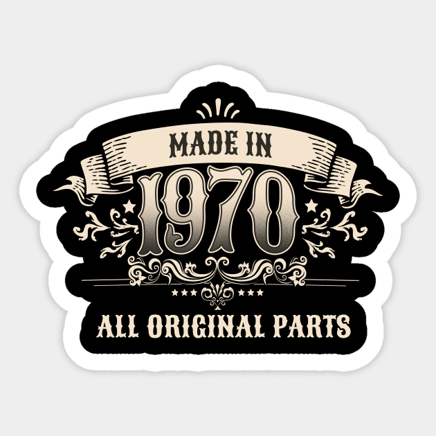 Retro Vintage Birthday Made In 1970 All Original Parts Sticker by star trek fanart and more